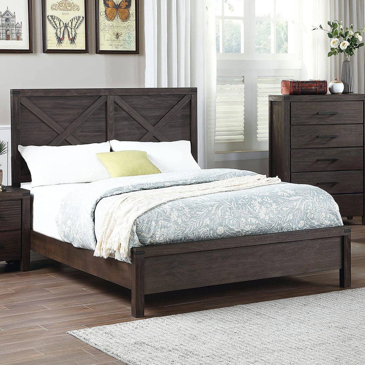 Wood Queen Size Bed, Dark