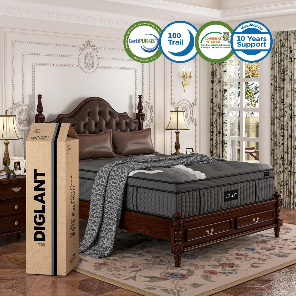 Queen Mattress DIGLANT 14 Inch Memory Foam Hybrid Mattress in a Box