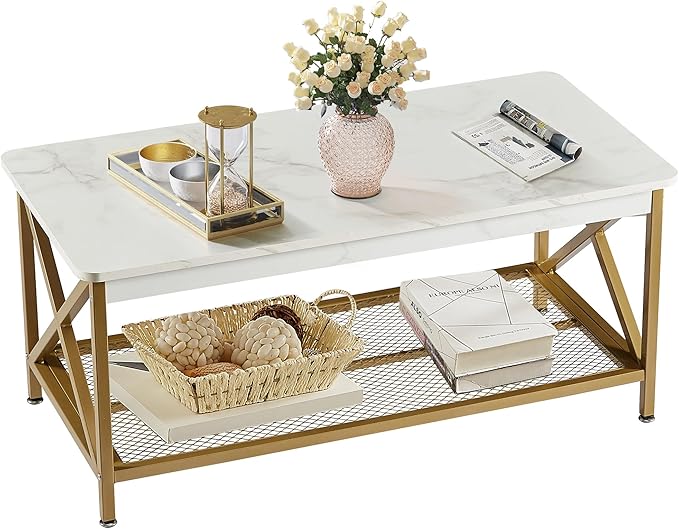 Coffee Table with Storage Shelf for Living Room,Industrial Style,Easy Assembly