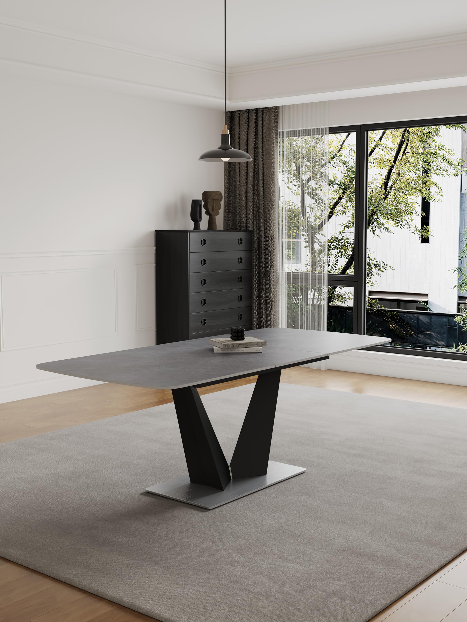 79" Expandable Dining Table - Modern Rectangular Sintered Stone Table Seats 6-8