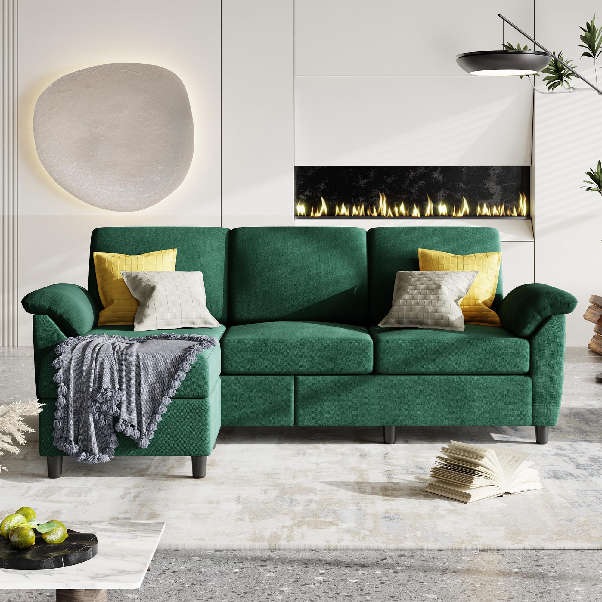 Vongrasig Convertible Sectional Couch, 3 Seat L Shaped Sofa with Removable