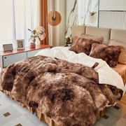 Fur Shaggy Fluffy Comforter Set Twin Size Mixed Coffee Brwon and White Long Hair, 3