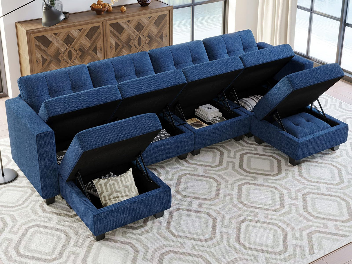 Reversible Storage Modular U-Shape Sectional Sofa Couch with Double Chaises Modular