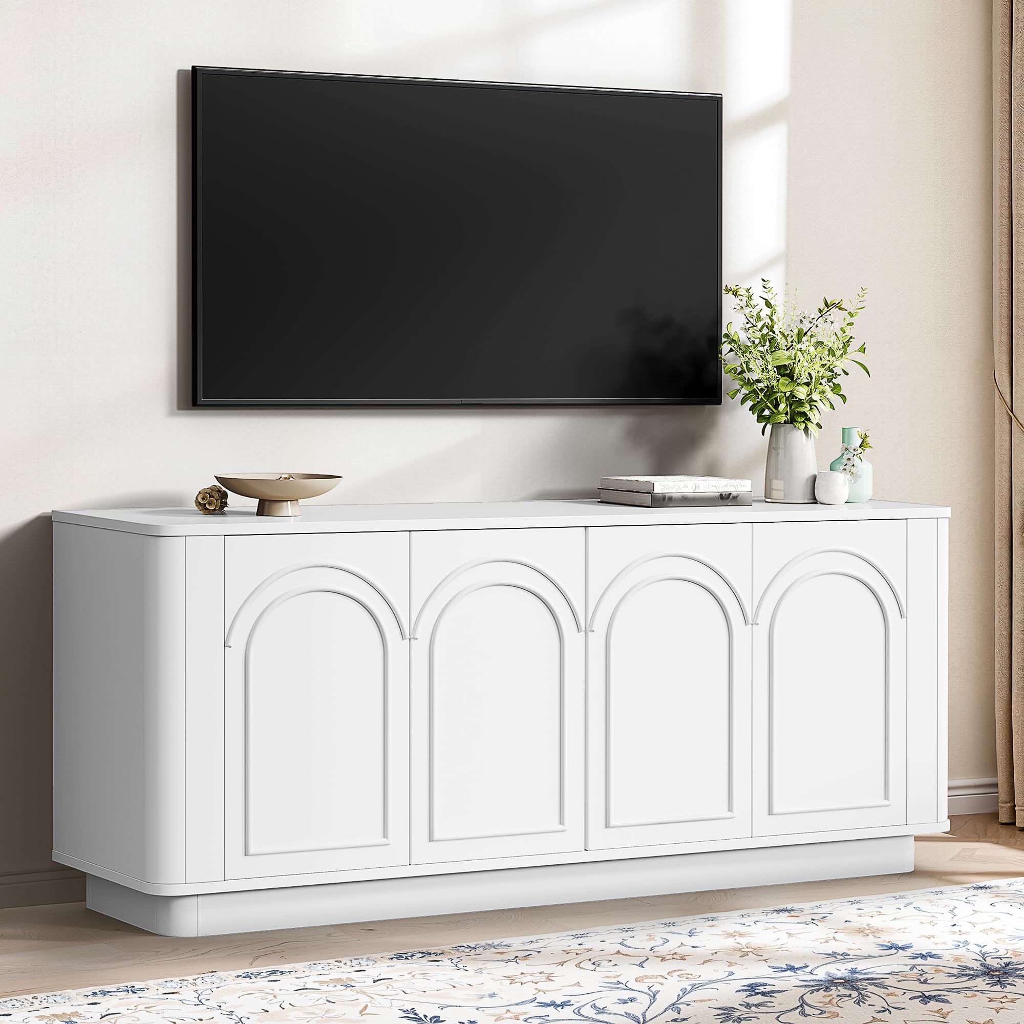 Modern Curved TV Stand for 75-80 Inch TVs with Storage