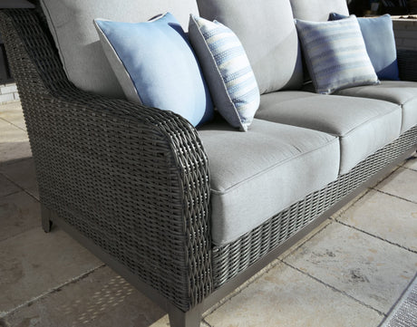 9 by Ashley Outdoor Elite Park Patio Wicker Sofa with Cushion, Gray