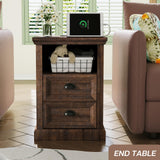 Farmhouse End Table with Charging Station, Nightstand
