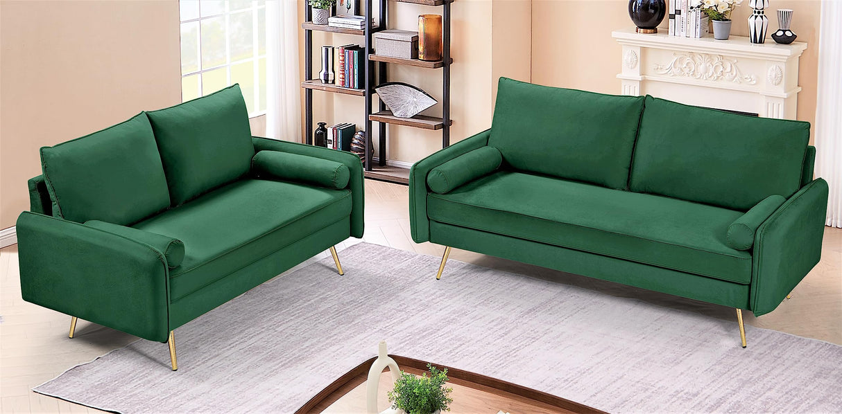 Kent Modern Loveseat, European Style Velvet Living Room Furniture with Tapered Legs, Vintage Flair, and Sleek Design, Love Seat, Green