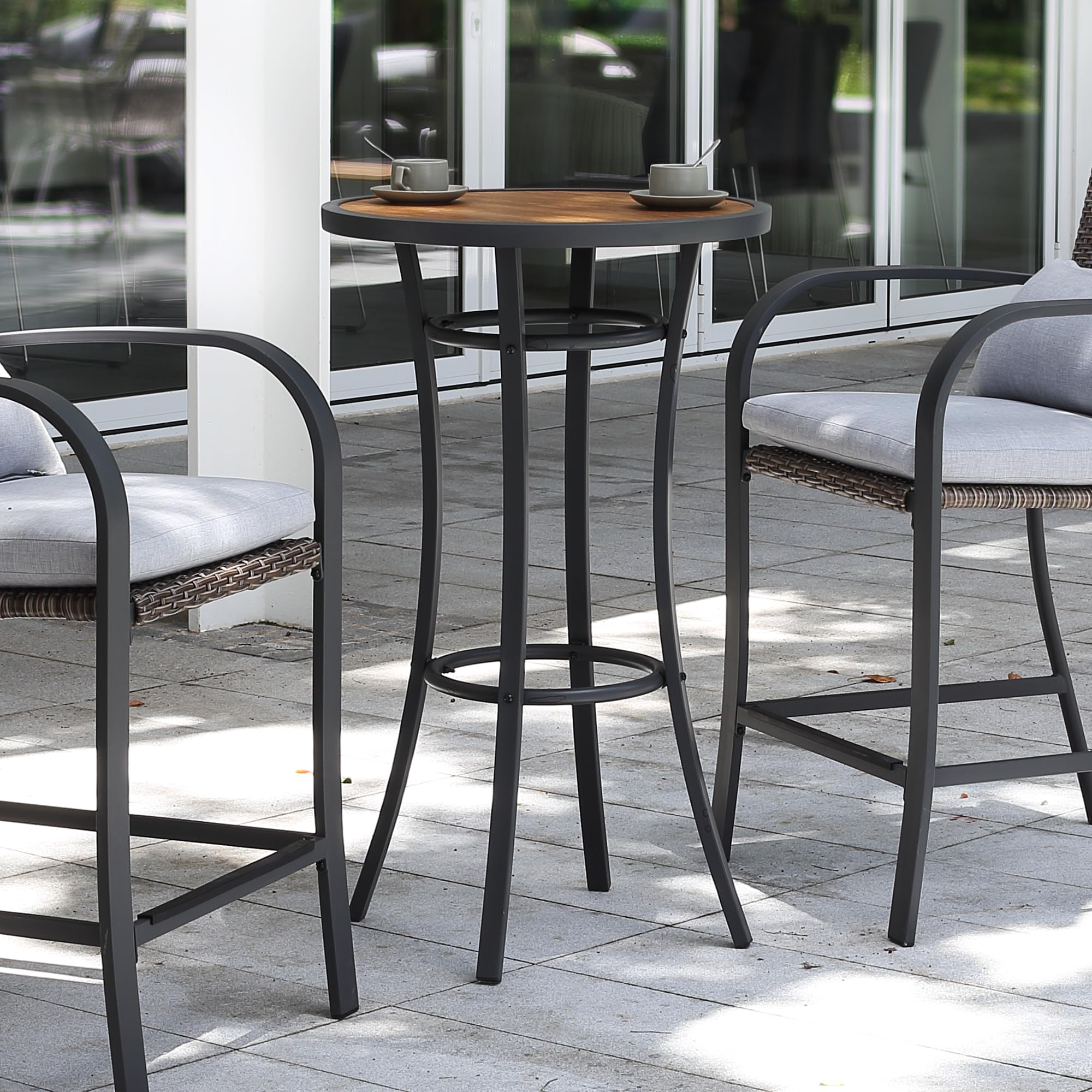 Naga Bahna Outdoor Bar Height Bistro Table, 40 - Inch Patio Bar Table Bistro Dining Table Pub Table with Wooden - Like Table Top & Metal Frame - Bircata