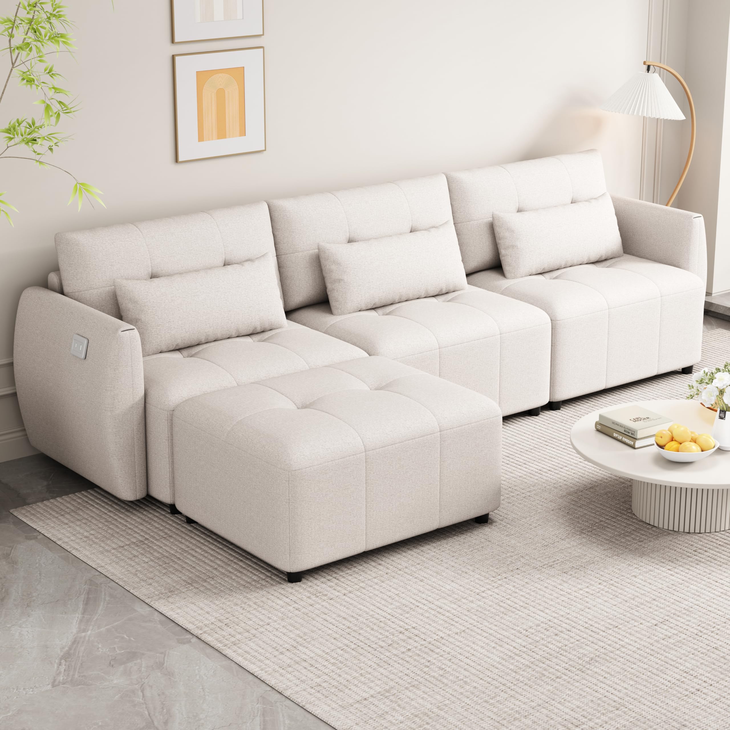Modular Sectional Sofa with Movable Ottoman and USB Ports