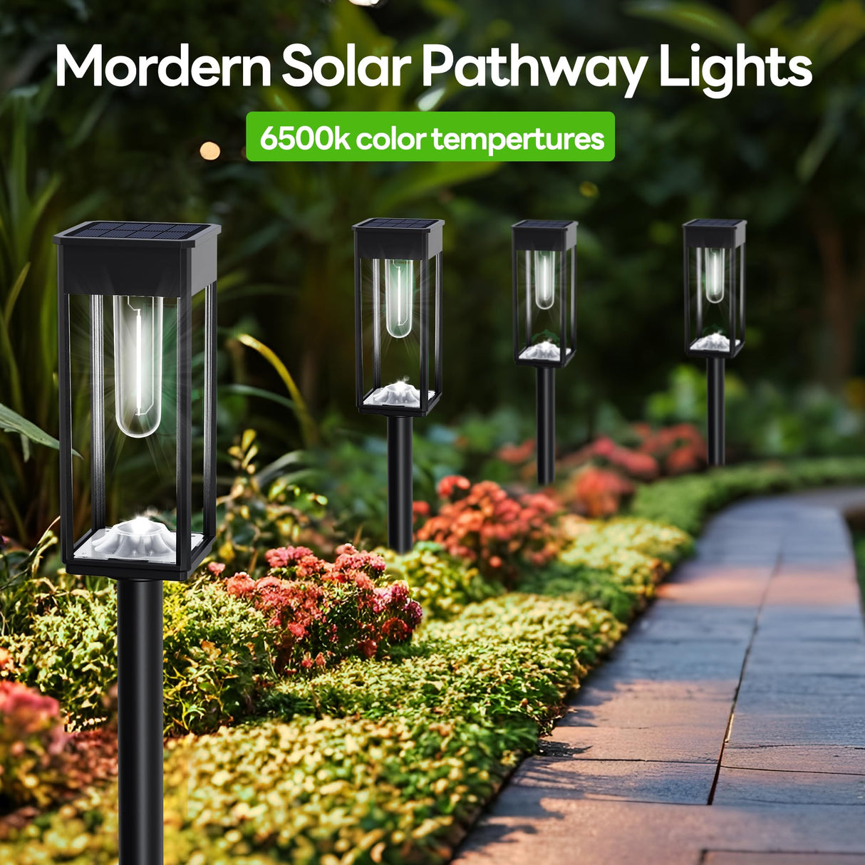 Solar Pathway Lights Outdoor 6 Pack, Over 12Hrs Solar Path Lights Outdoor