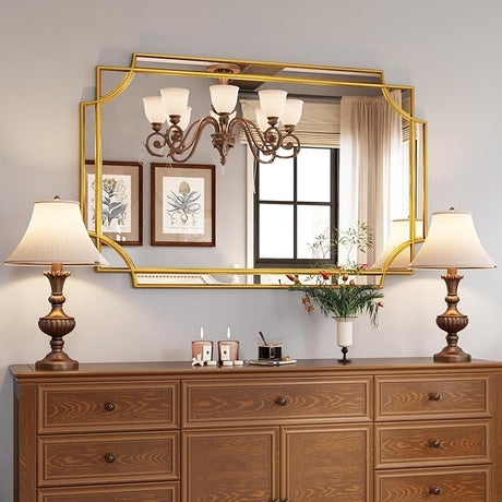 32"x48" Large Gold Mirror for Wall, Modern Decorative Mirror Rectangle Mirror Wall Vanity