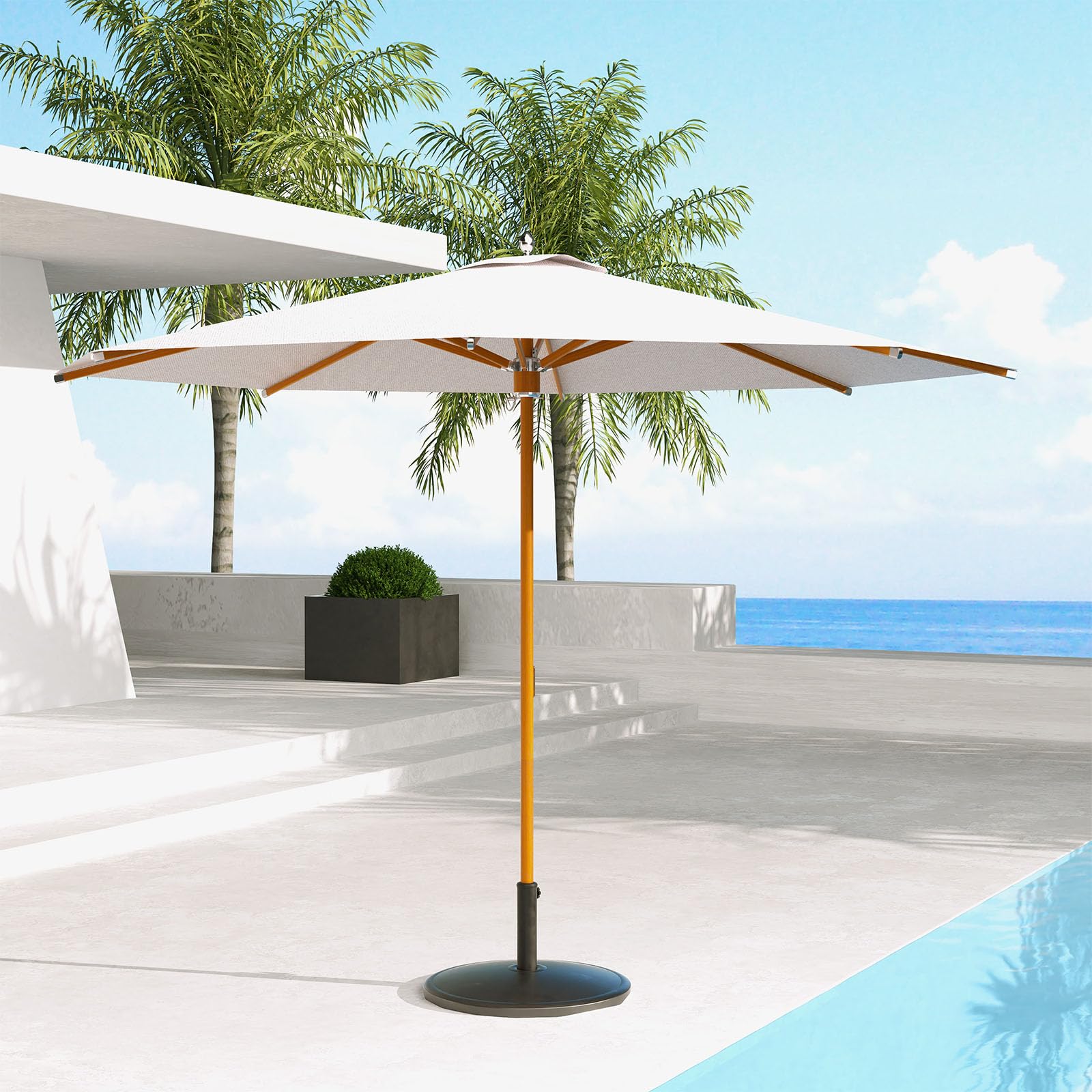 11 FT 10-Year-Non-Fading Patio Umbrella, Outdoor Umbrella with 8 Faux-Wood Grain Aluminum Ribs, Market Umbrella