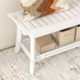 Bamboo Entryway Storage Bench with Shelves Shoe Rack Bench Seat Organizer for Porch Bedroom Bathroom Balcony 39 x 13 x 19.2 Inches White