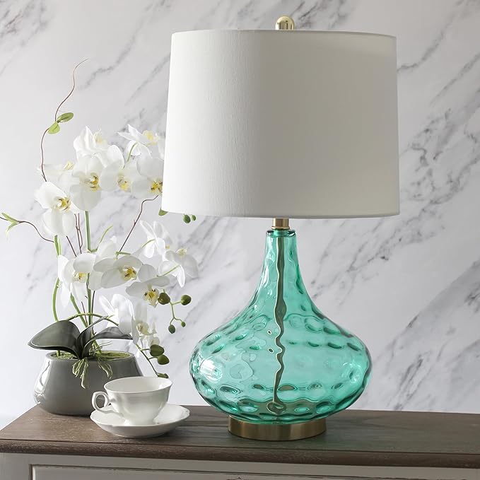 24" Modern Refined Rippled Colored Glass Table Lamp with White Linen Tapered Drum