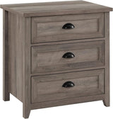 Hazel Modern Farmhouse 3 Drawer Framed Nightstand with Half-Moon Handles, 25 Inch, White Oak