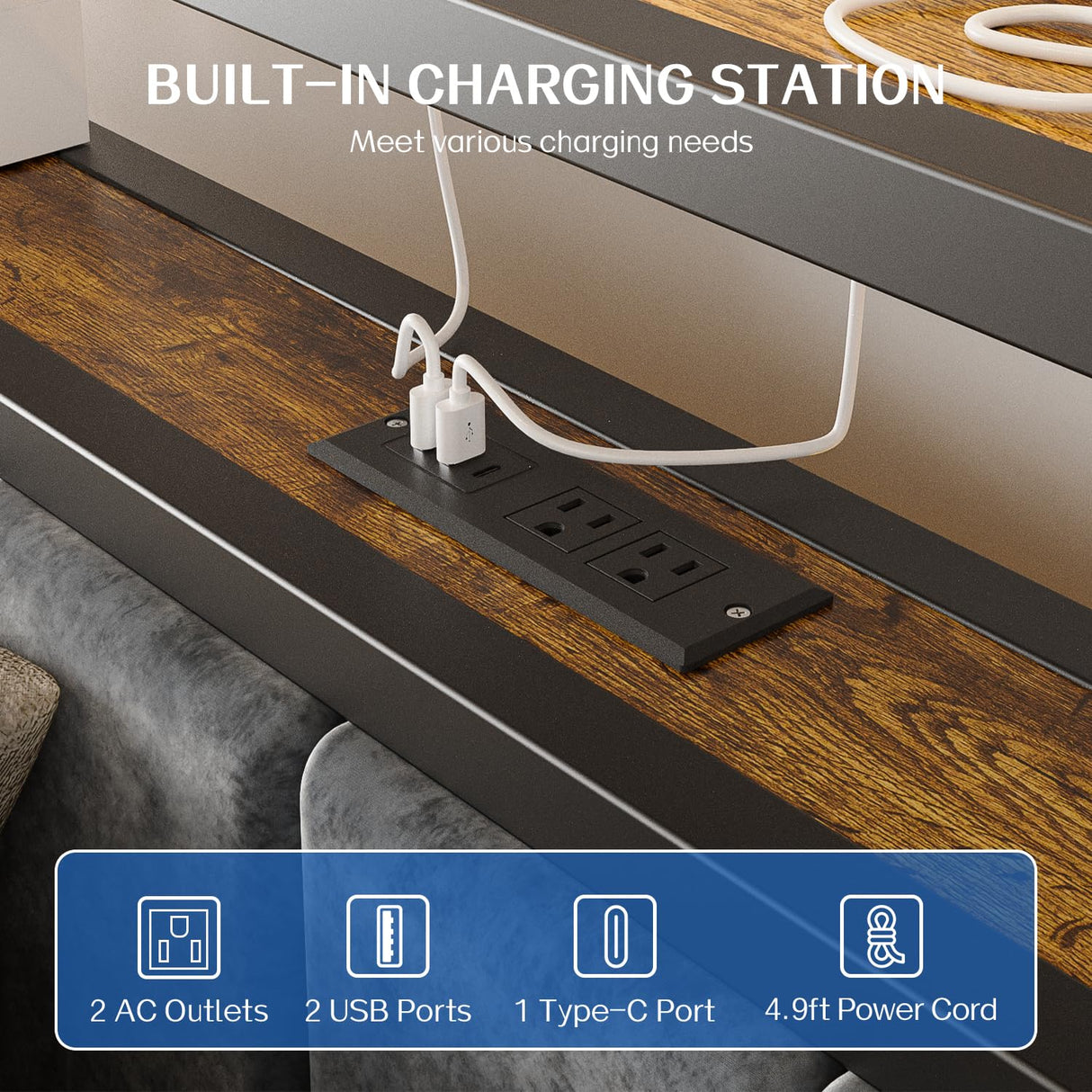 Full Platform Bed with LED Lights & Charging Station