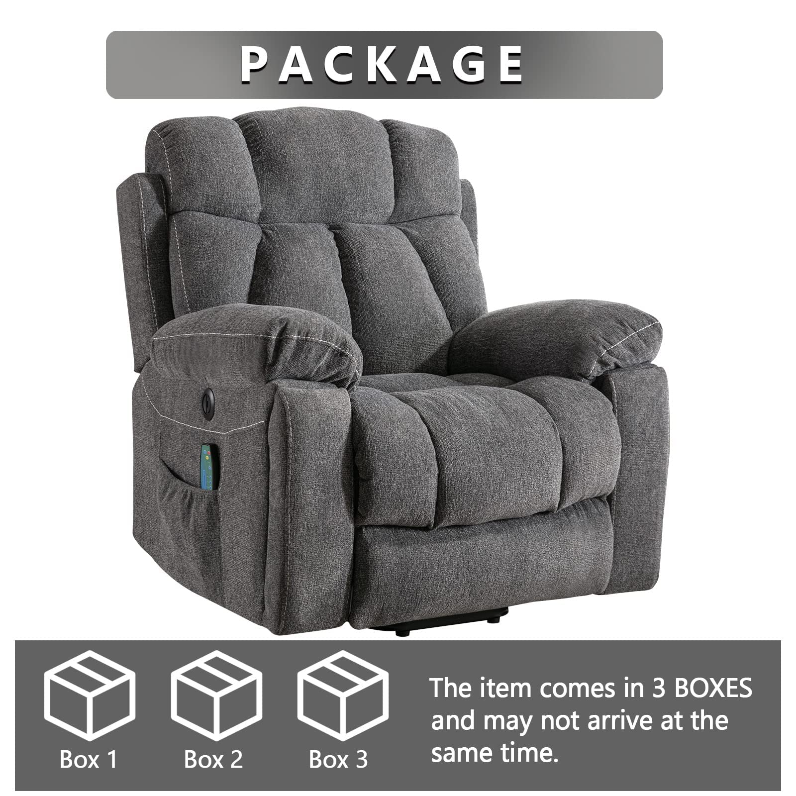 StoneCraft Titan XL Power Lift Recliner Chair – Massage, Heat, USB & Hidden Cup Holders