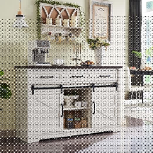Farmhouse Buffet Cabinet, 53” Sideboard Cabinet w/3 Drawer, Rustic Storage Cabinet