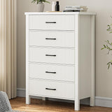 White Dresser 7 Drawer Dresser for Bedroom, Modern Fluted Dresser with Solid Wood