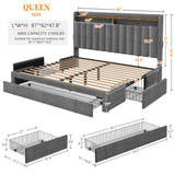 Queen Bed Frame with 3 Drawers Upholstered Bed Frame Queen Size with Headboard,