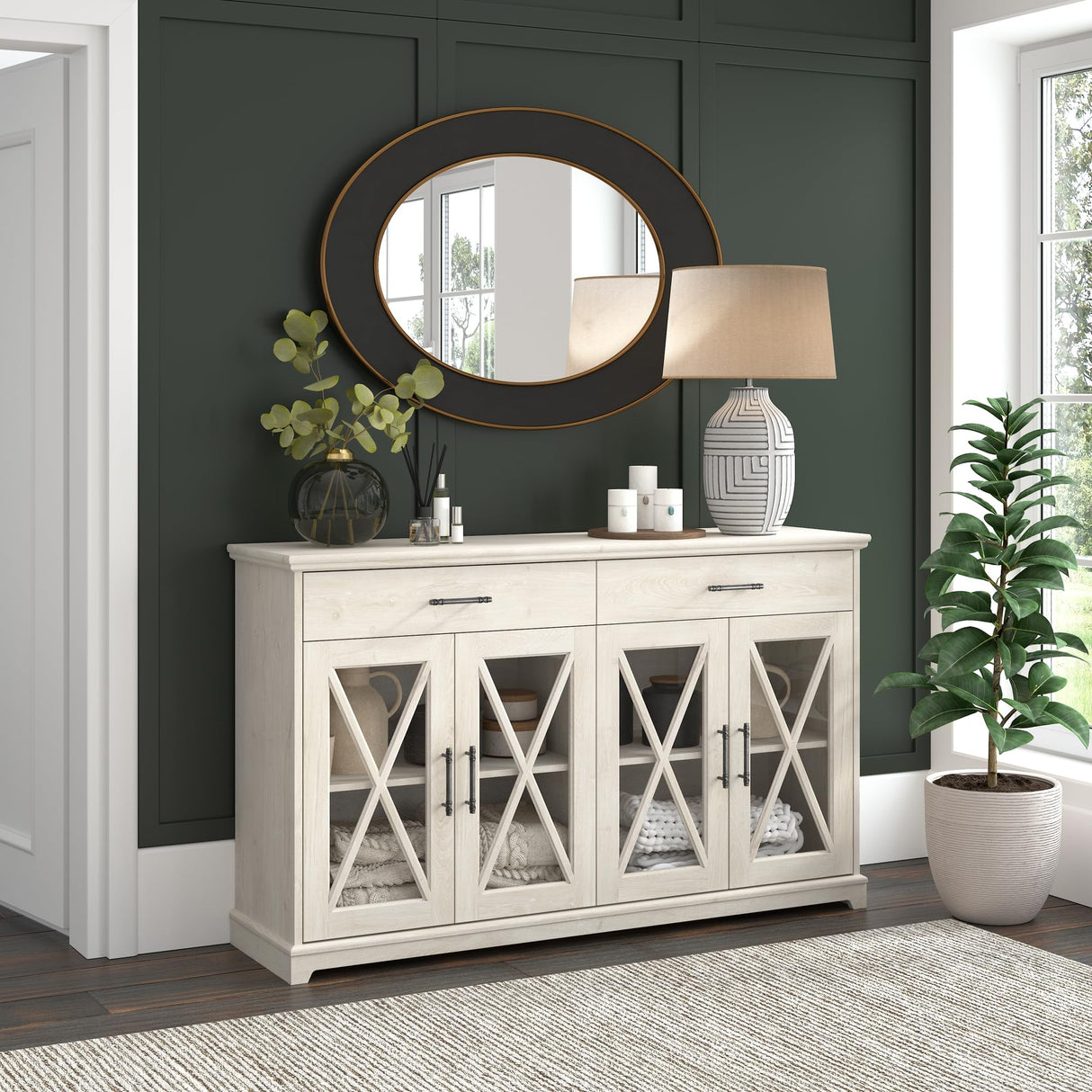 Lennox 60W Farmhouse Sideboard Buffet Cabinet with Drawers in Linen