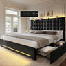 King Size Velvet Platform Bed Frame with LED Lights & Storage Drawers