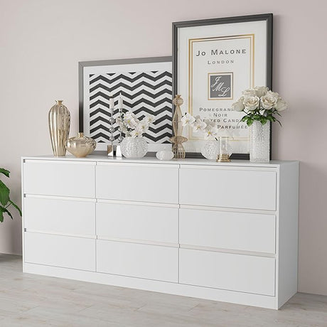 White Dresser for Bedroom with 8 Drawers, Wooden Dresser Chest of Drawers, 8 Drawer