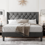 Queen Size Bed Frame with Diamond Tufted Wingback Headboard, Morden Upholstered