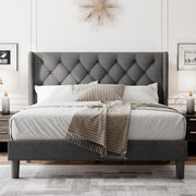 Queen Size Bed Frame with Diamond Tufted Wingback Headboard, Morden Upholstered