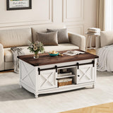 48" Farmhouse Lift Top Coffee Table with Storage Sliding Barn Door & Large Hidden