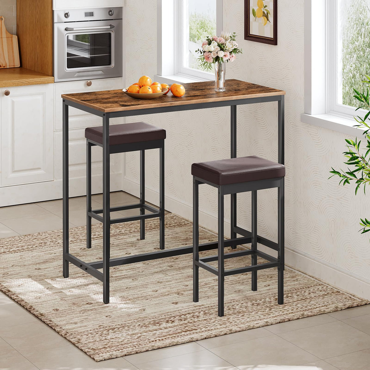 Bar Stools, Set of 2 Bar Chairs, 24.8-Inch Height Stools, Breakfast Bar Stools