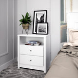 Calla Contemporary Tall Nightstand Side Table with 2 Drawers, Functional 2-Drawer Bedside Table 15.25" D x 25" W x 28" H, White, WDNH-0529-1