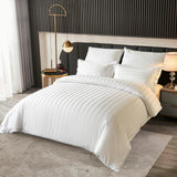 Collection Duvet Cover King Size 100% Cotton Satin White Striped with Zipper Closer