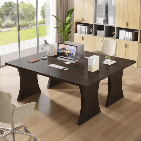 Executive Desk, Long Computer Table, Workstation with Heavy Duty Wood Legs, Modern