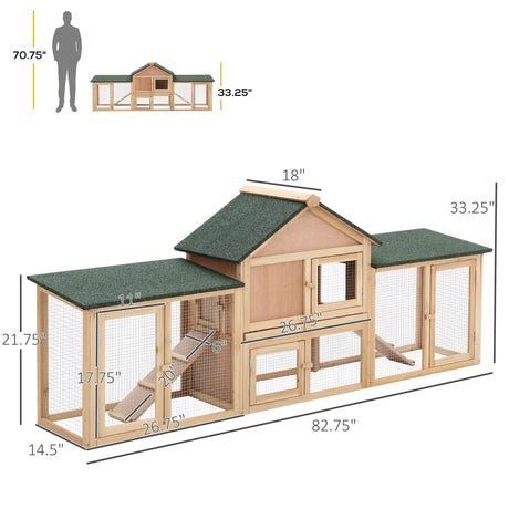 83" L Outdoor Rabbit Hutch, Guinea Pig Cage Indoor Outdoor Wooden Bunny Hutch