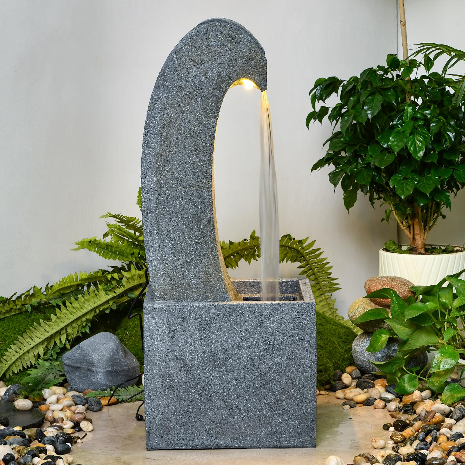 35.83'' Outdoor Garden Cascading Stone Floor-Standing Waterfall Fountain