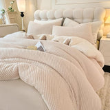 3D Jacquard Design Comforter Set, Ultra-Soft Warm Queen Size Sherpa Fur Plush 3-Pieces Sets