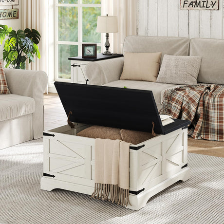 Farmhouse Lift Top Coffee Table, Square Wood Center Table