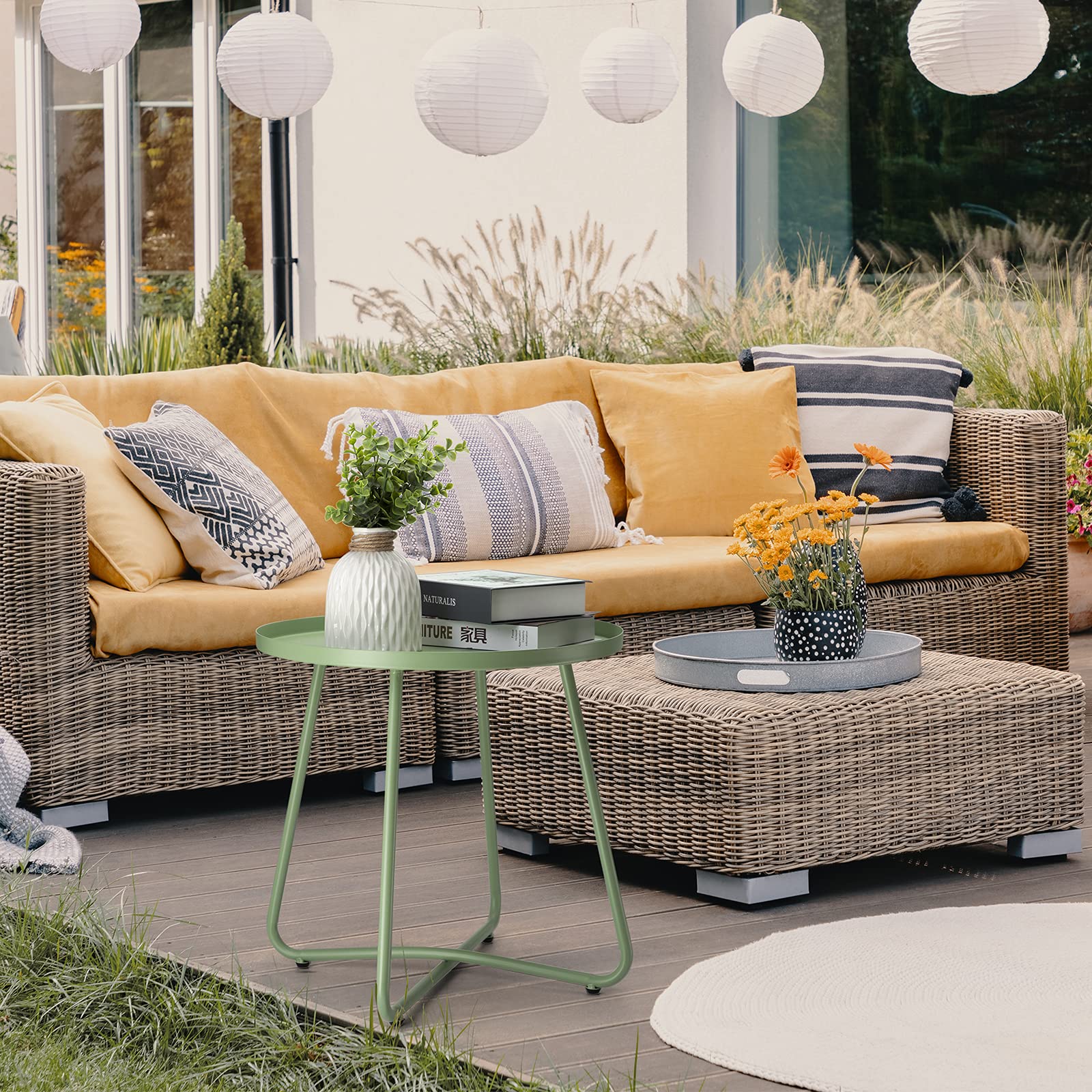 Outdoor Side Tables, Weather Resistant Steel Patio Small Round Outdoor Metal End Table