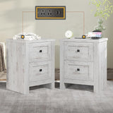 Nightstand Set of 2 with Charging Station, Rustic Bedside Table with Drawers Storage,