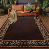 Antep Rugs Alfombras Bordered Modern 8x10 Non-Slip (Non-Skid) Low Pile Rubber Backing Indoor Area Rug (Brown, 7'10" x 10')