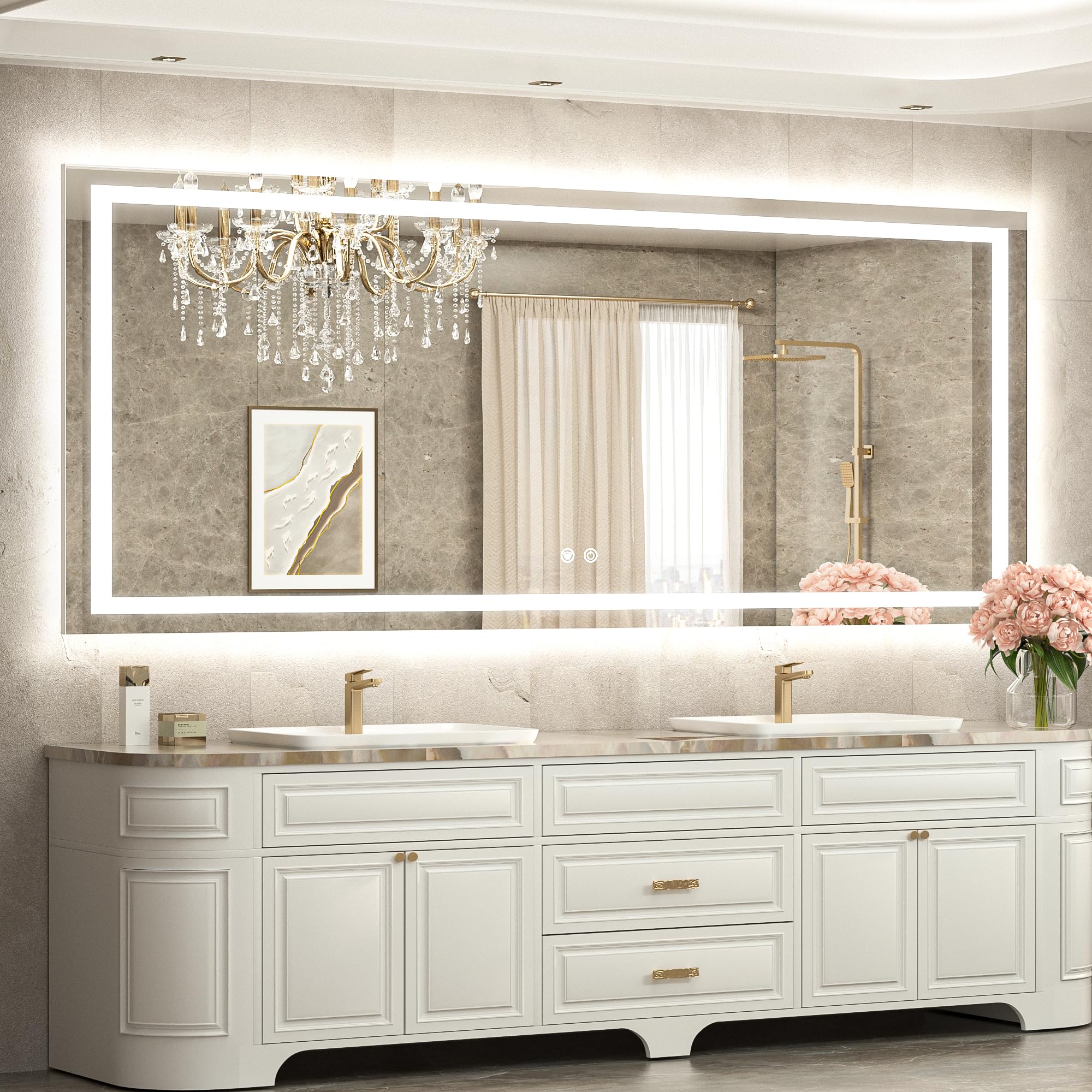 72 x 32 LED Bathroom Mirror, Brighter Lighted Bathroom Vanity Mirror