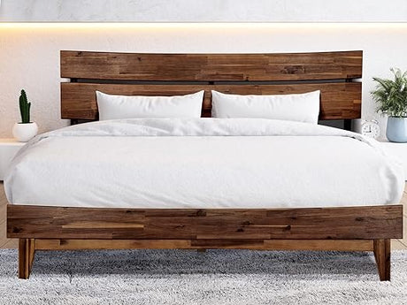 Bed Frame with Headboard Solid Wood Platform Bed