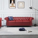 Modern Tufted Couch 3 Seater with Rolled Arms and Nailhead