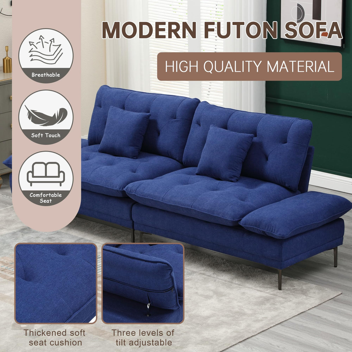 mopio Aaron Couch, Small Sofa, Futon, Sofa Bed, Sleeper Sofa, Loveseat, Mid Century Modern Futon Couch, Sofa Cama, Couches for Living Room, Bedroom (Pearl White, Boucle)