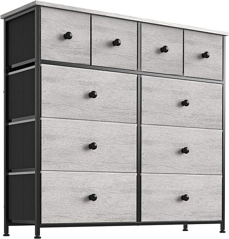 10 Drawer Dresser for Bedroom Fabric Storage Tower Wide Black Dresser with Wood