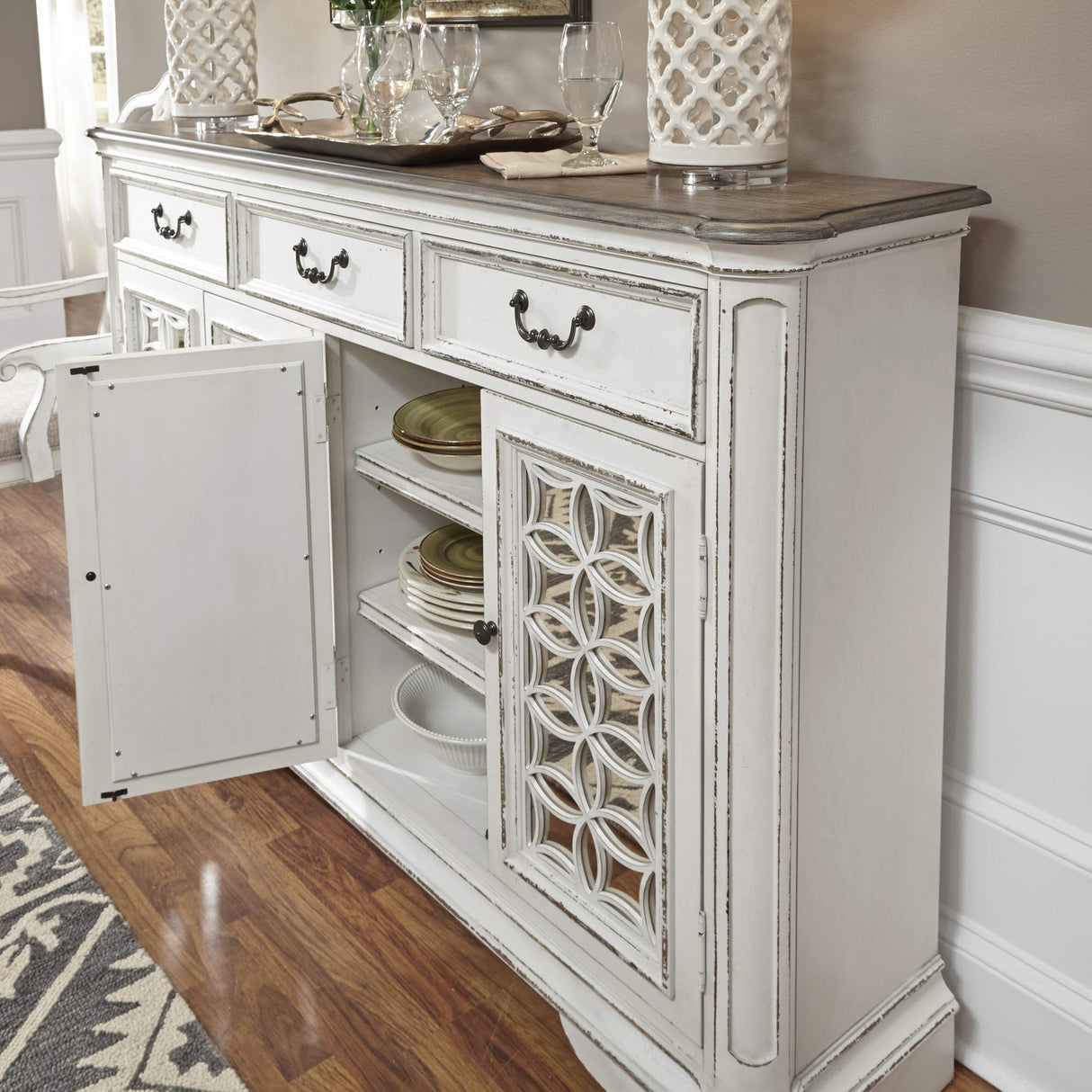 INDUSTRIES Magnolia Manor Hall Buffet, Antique White