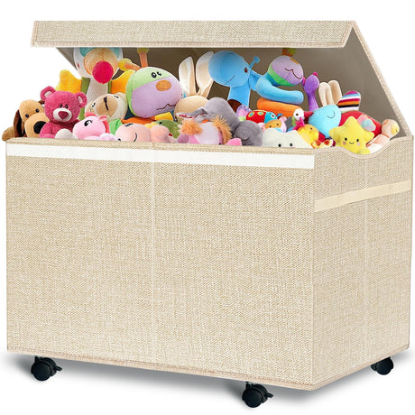 Large Kids Toy Box Storage Chest with 360°Wheels,Toy box with Lid for Boys, Girls