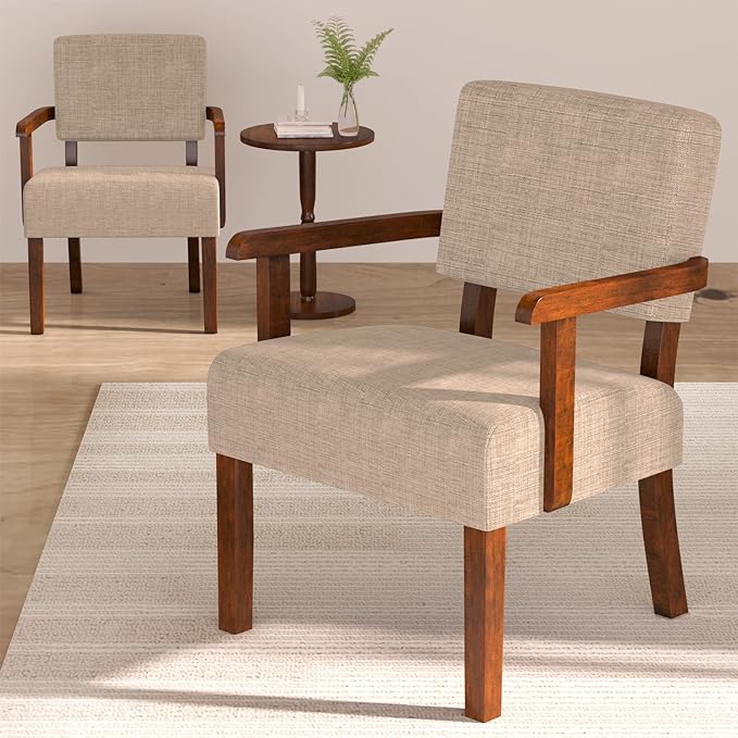 Accent Chair Set of 2 with Table, Living Room Chairs with Soft Seat and Armrests