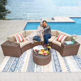 Outdoor 7-Piece Half-Moon Sectional Furniture Set with Round Coffee Table